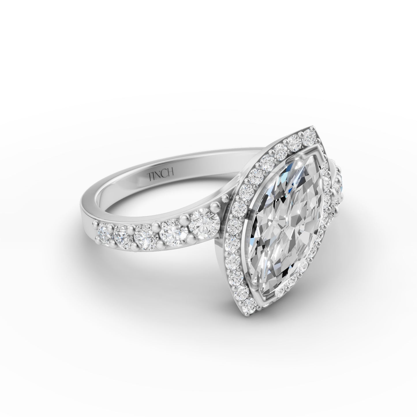 Marquise Oblique Halo Engagement Ring in Lab Grown Diamond