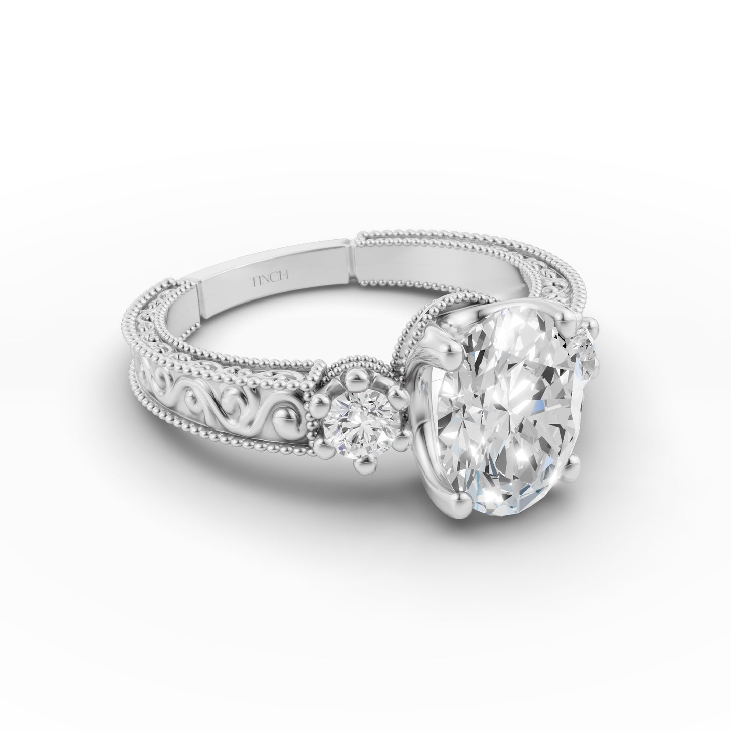 Oval Engraved Engagement Band in Lab Grown Diamond