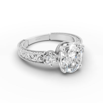 Oval Engraved Engagement Band in Lab Grown Diamond