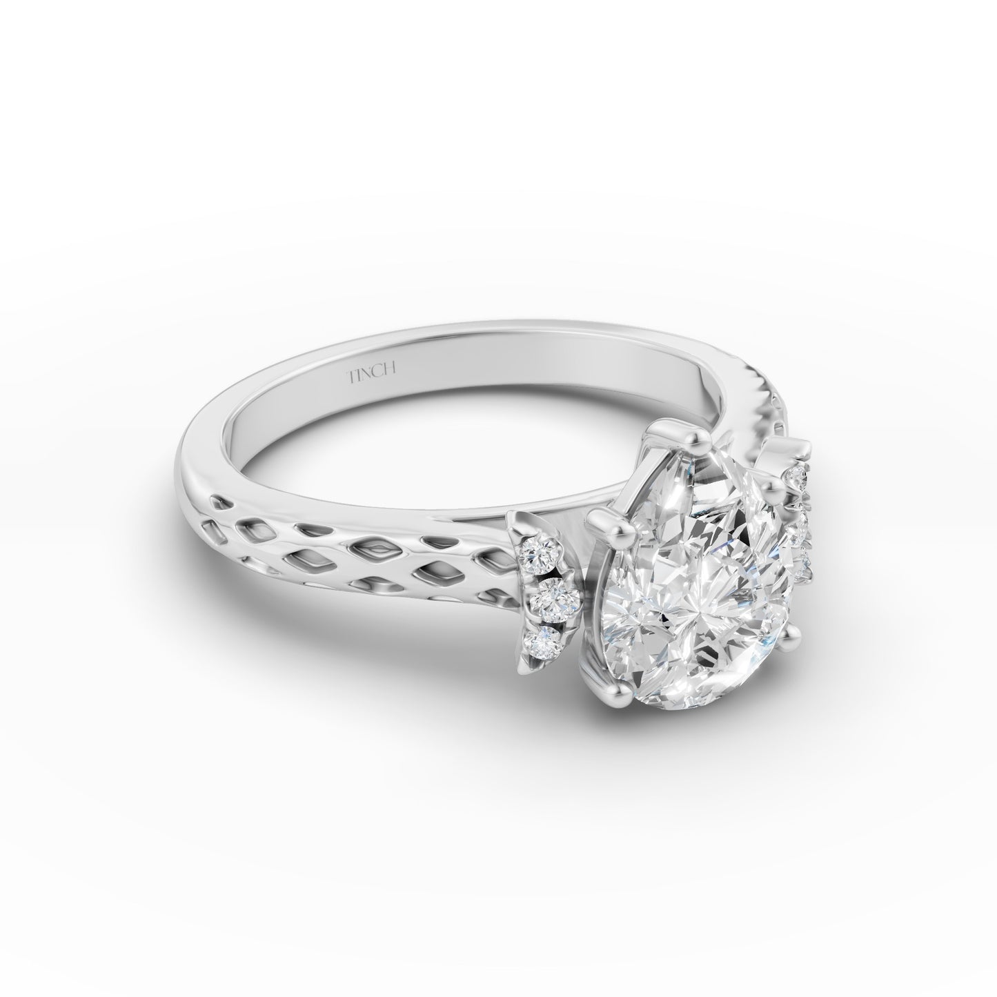 Crescent Pear Solitaire Engagement Ring in Lab Grown Diamond