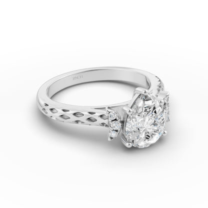 Crescent Pear Solitaire Engagement Ring in Lab Grown Diamond
