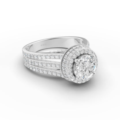 Round Solitaire Halo Double Split Engagement Ring in Lab Grown Diamond
