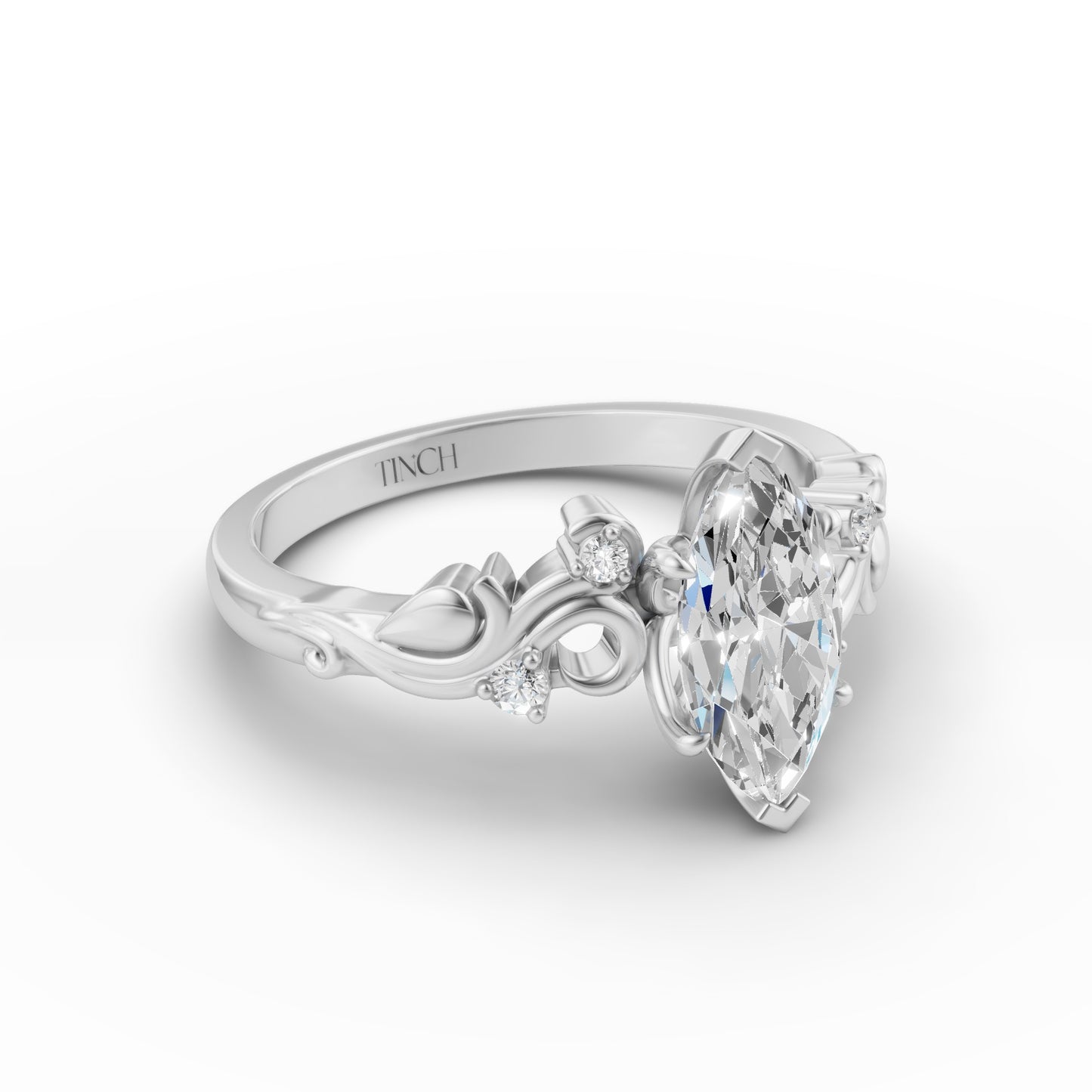 The Marquise Vintage Vine Engagement Ring | Marquise Lab Grown Diamond in 14/18K Gold