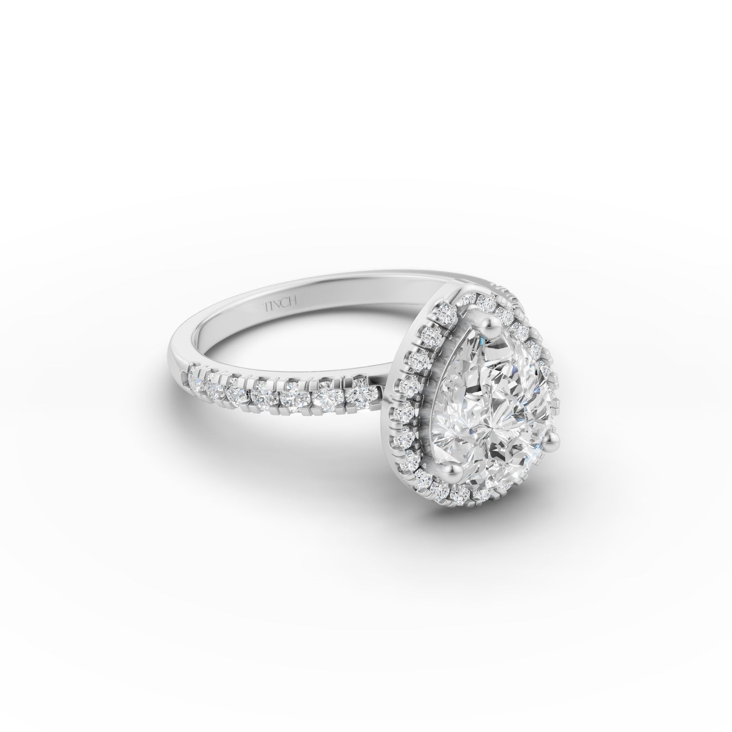 Pear Halo Diamond Studded Engagement Ring in Lab Grown Diamond