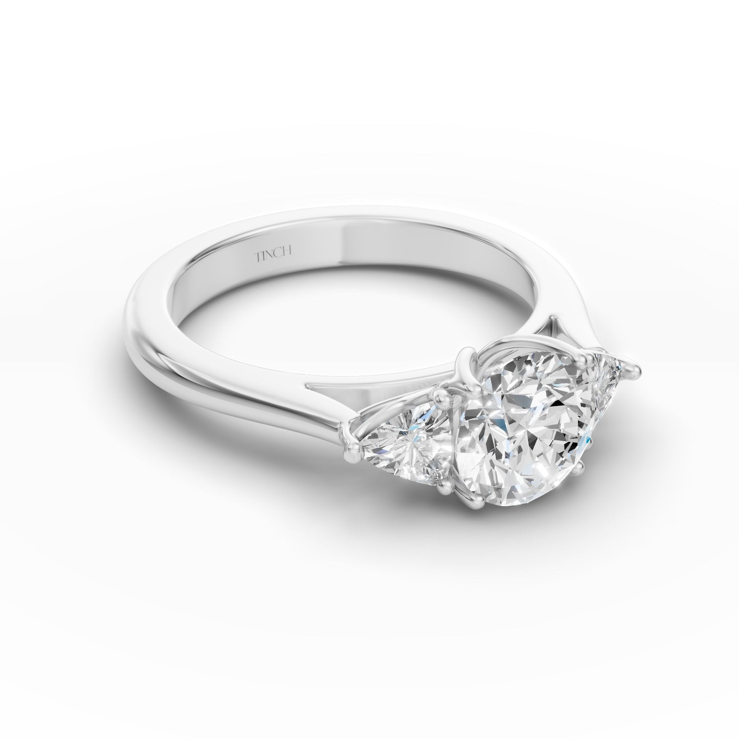 Three Stone Portuguese Cut Engagement Ring in Lab Grown Diamond