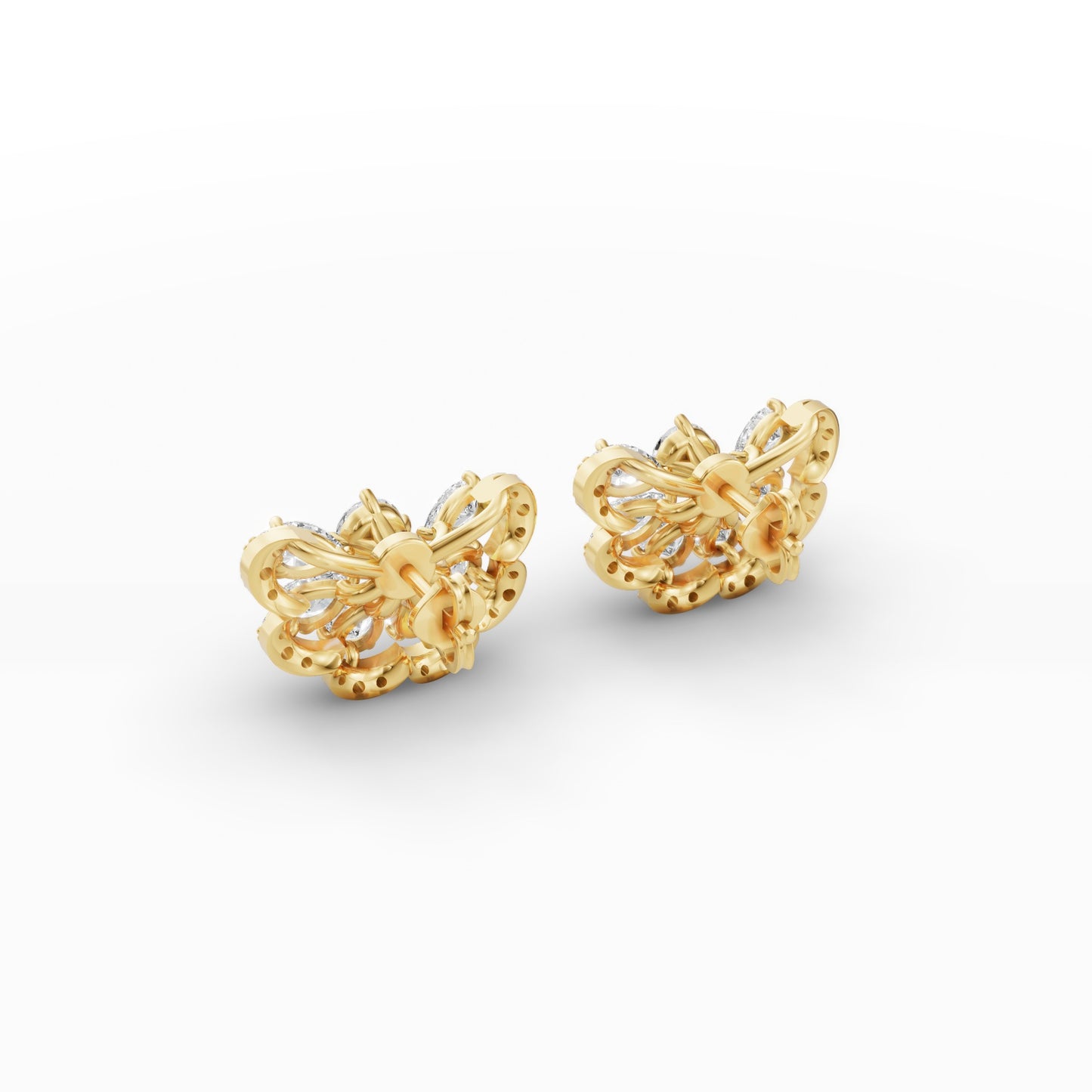 Half Flora Moon Diamond Stud Earrings