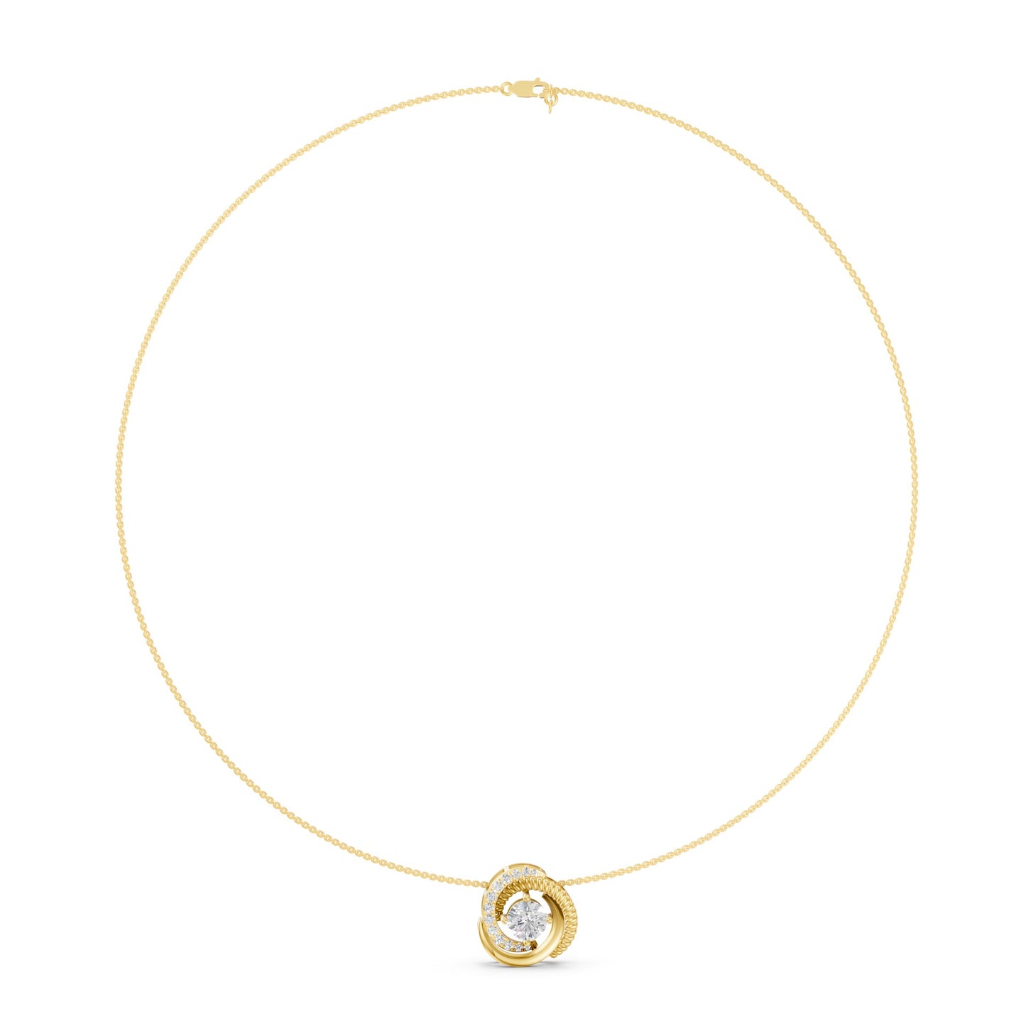 Twisted Border Round Solitaire Necklace in Lab Grown Diamond