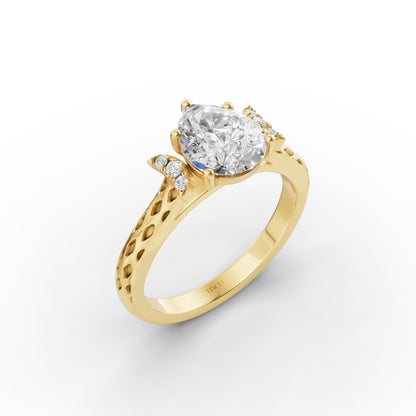Crescent Pear Solitaire Engagement Ring in Lab Grown Diamond