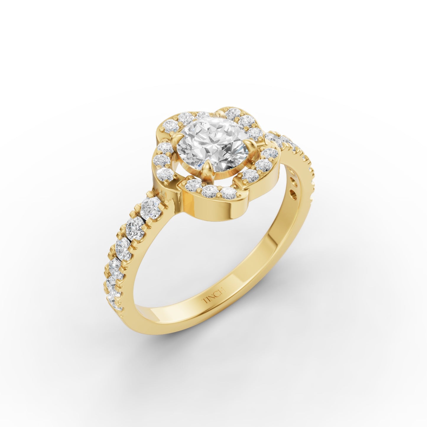Round Solitaire Flora Halo Engagement Ring in Lab Grown Diamond