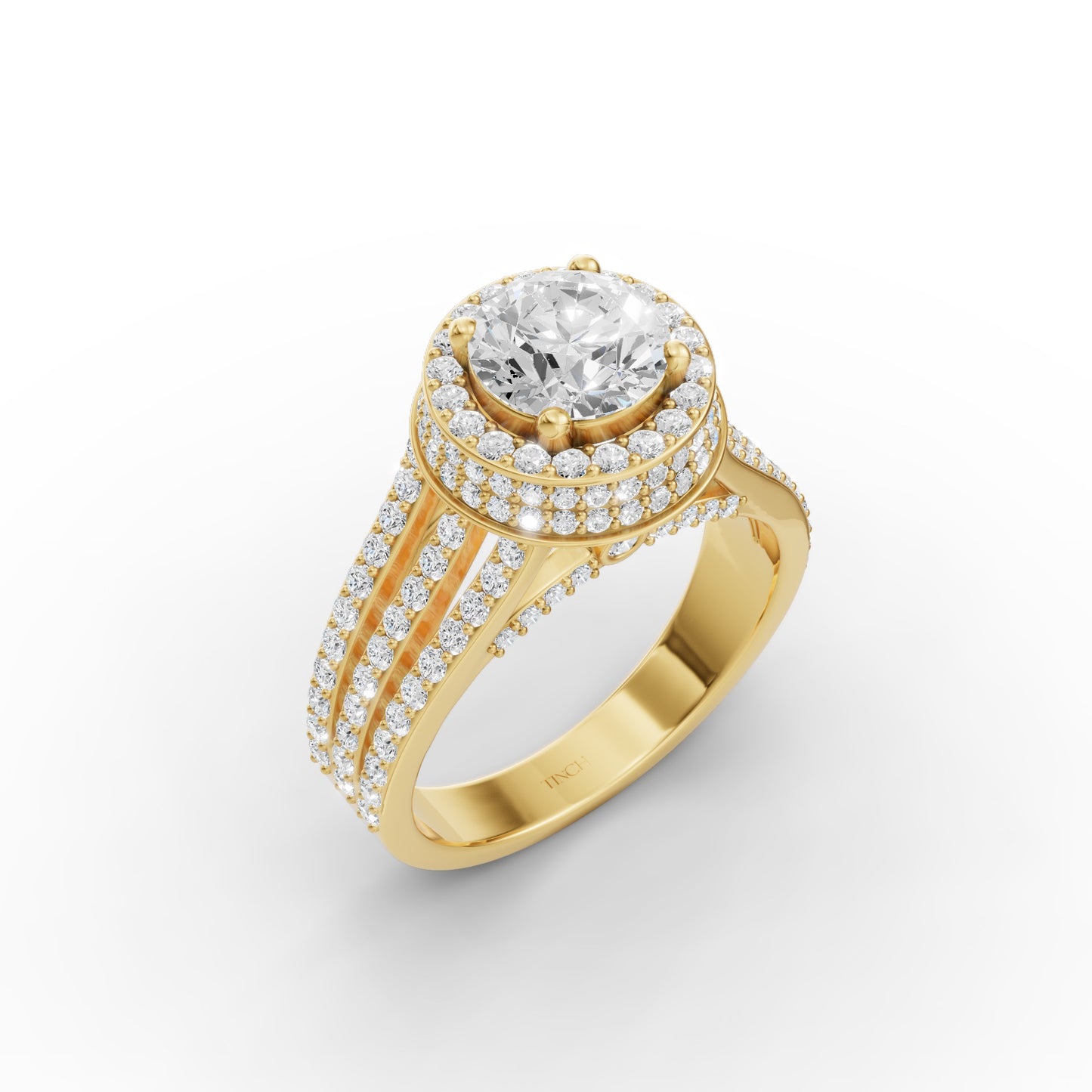 Round Solitaire Halo Double Split Engagement Ring in Lab Grown Diamond