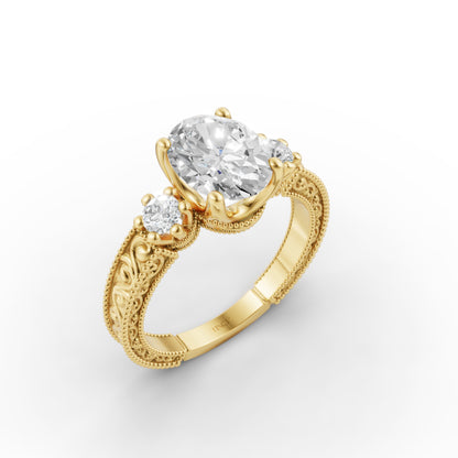 Oval Engraved Engagement Band in Lab Grown Diamond