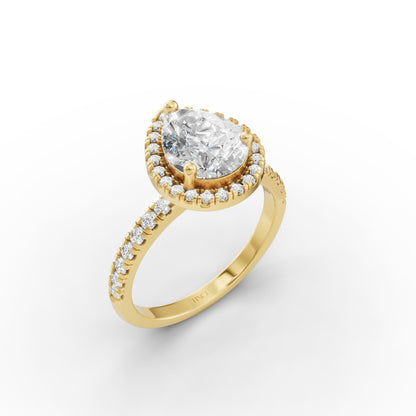 Pear Halo Diamond Studded Engagement Ring in Lab Grown Diamond