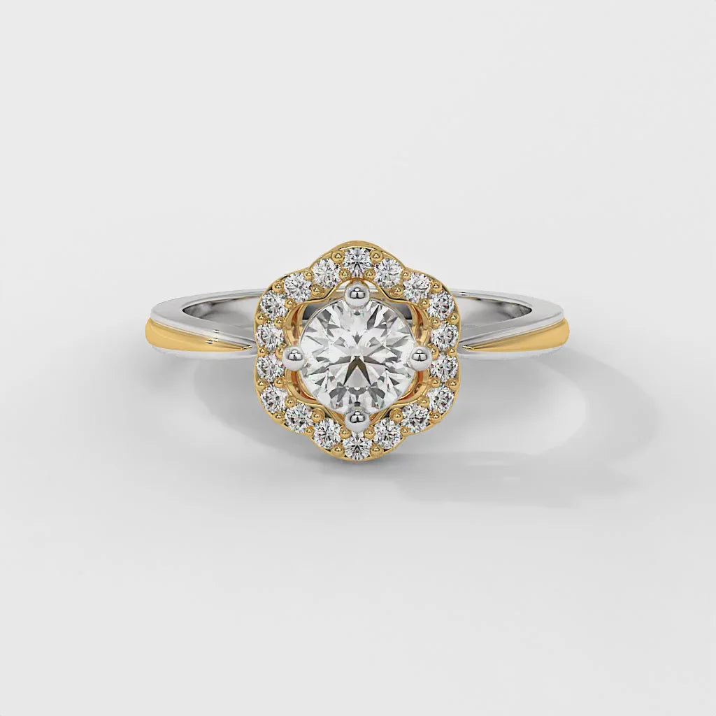 Round Bloom Halo Ring, IGI-Certified, floral halo detail