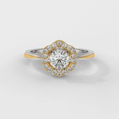 Round bloom halo ring, floral halo detail