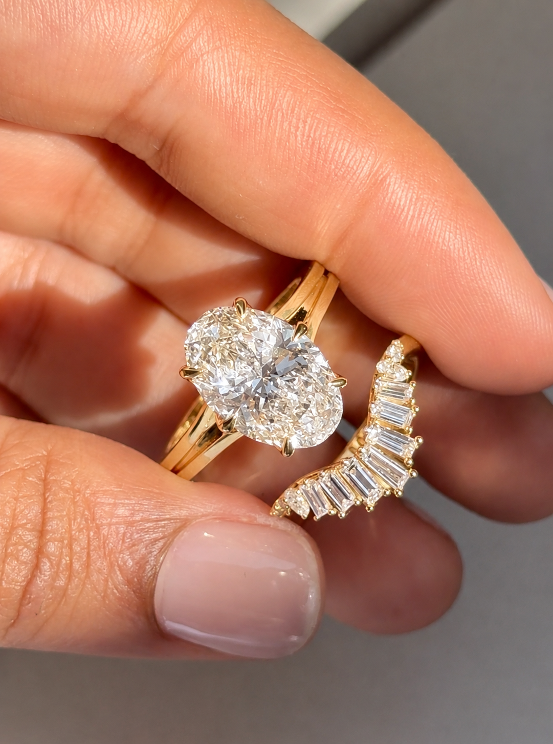 4 Ct Brilliant-Cut Oval Split Double Band Lab-Grown Diamond Ring, IGI-Certified, front view