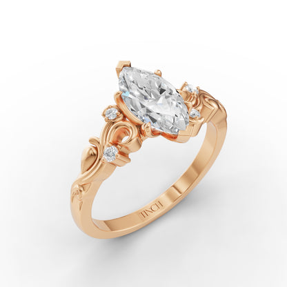The Marquise Vintage Vine Engagement Ring | Marquise Lab Grown Diamond in 14/18K Gold