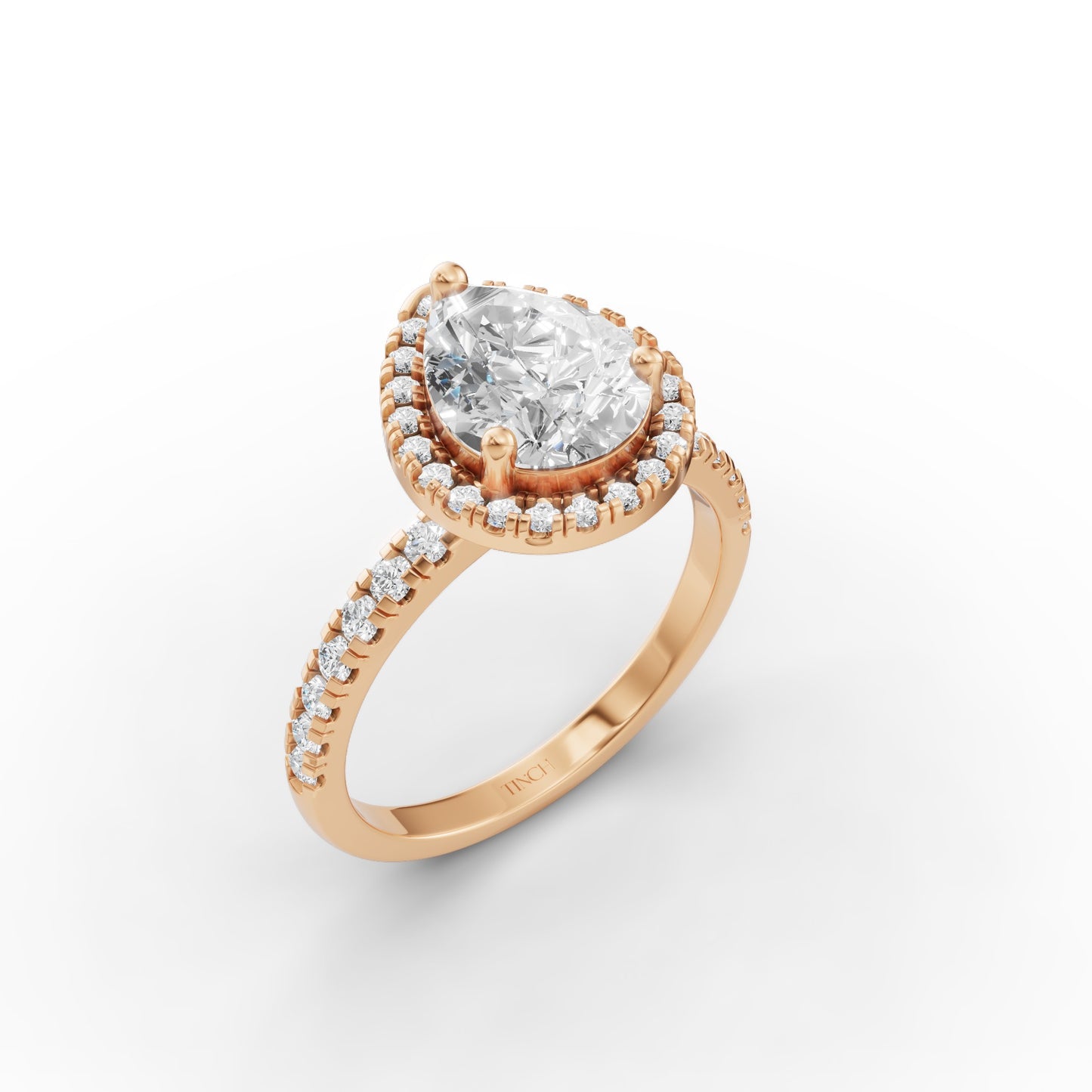 Pear Halo Diamond Studded Engagement Ring in Lab Grown Diamond