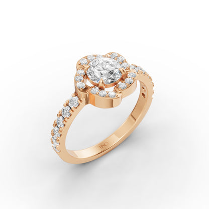 Round Solitaire Flora Halo Engagement Ring in Lab Grown Diamond