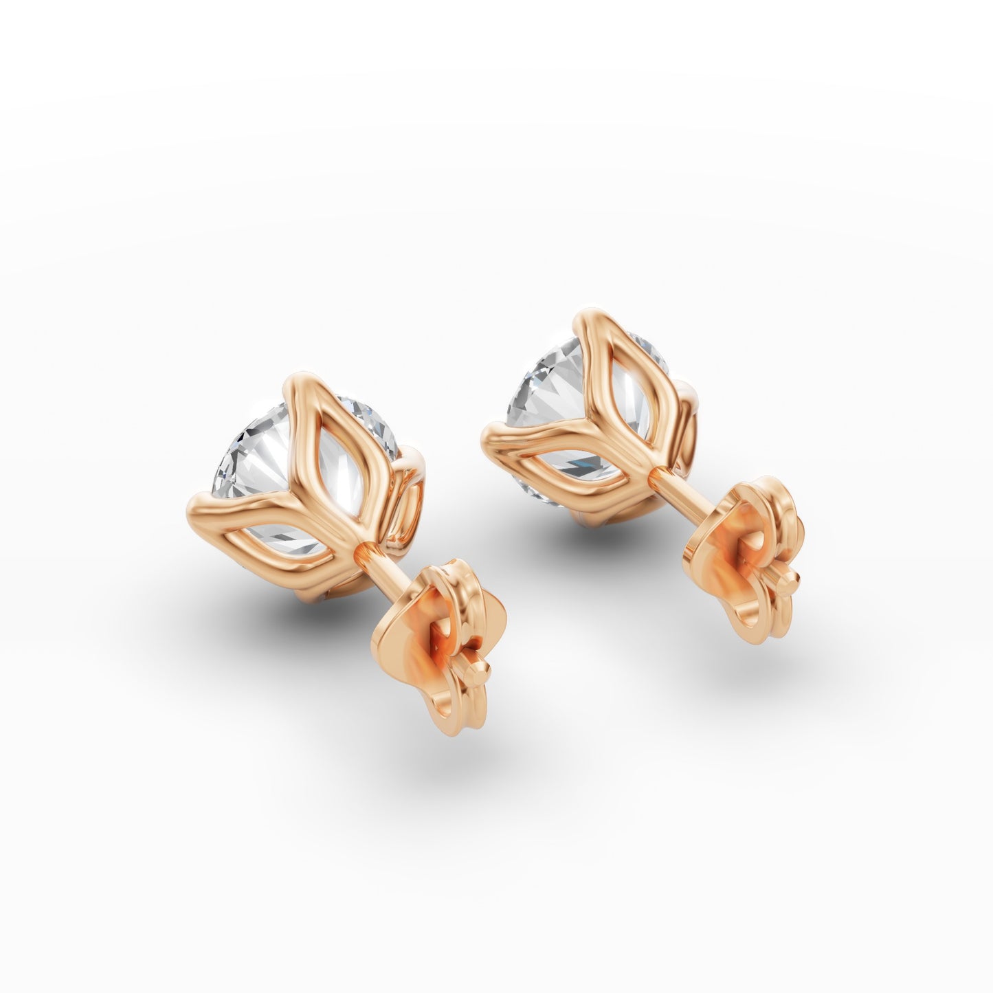 Round Diamond Tulip Setting Stud Earrings