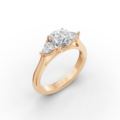 Three Stone Portuguese Cut Engagement Ring in Lab Grown Diamond
