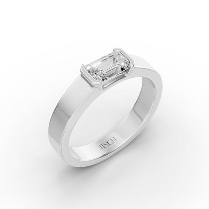 East West Emerald Half Bezel Men’s Engagement Ring in Lab Grown Diamond