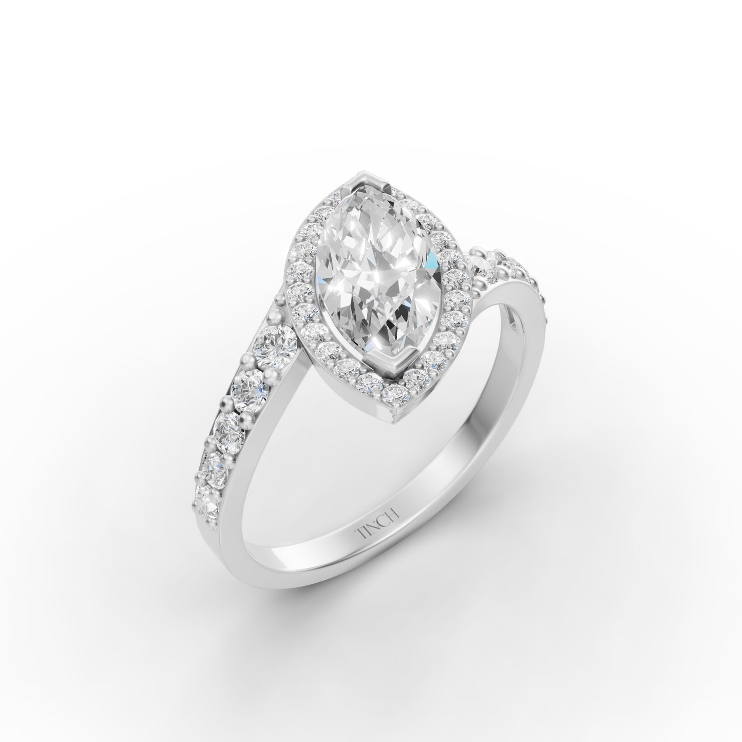 Marquise Oblique Halo Engagement Ring in Lab Grown Diamond