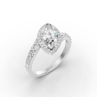 Marquise oblique halo ring band detail