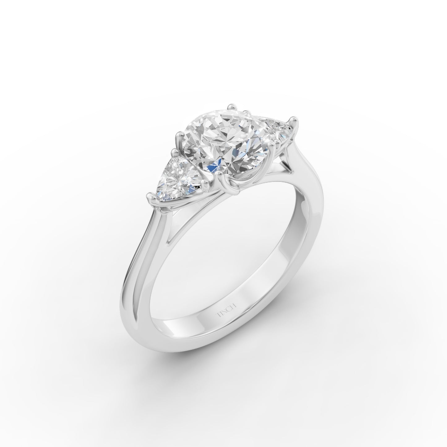 Three Stone Portuguese Cut Engagement Ring in Lab Grown Diamond