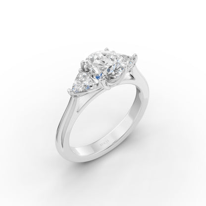 Three Stone Portuguese Cut Engagement Ring in Lab Grown Diamond