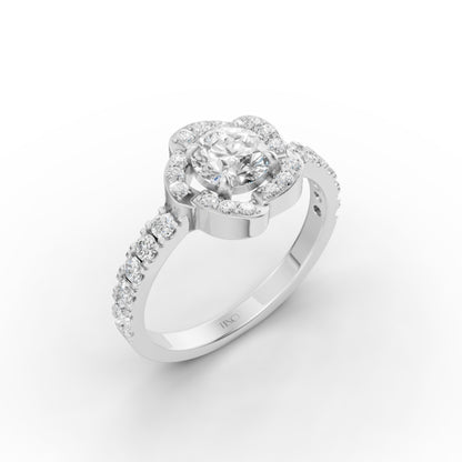 Round Solitaire Flora Halo Engagement Ring in Lab Grown Diamond