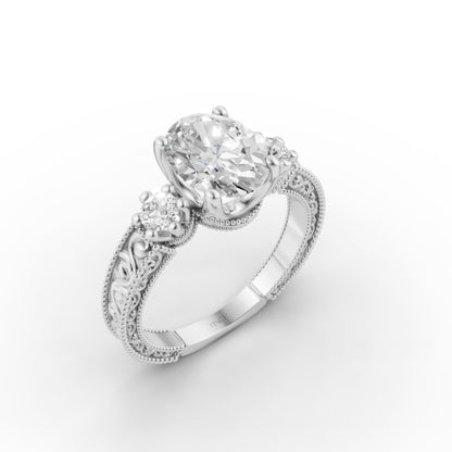 Oval Engraved Engagement Band in Lab Grown Diamond