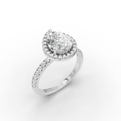 Pear Halo Diamond Studded Engagement Ring in Lab Grown Diamond