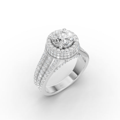 Round Solitaire Halo Double Split Engagement Ring in Lab Grown Diamond