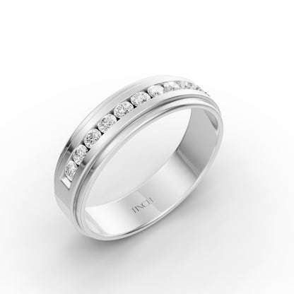 Half Channel Double Layer Men’s Engagement Ring in Lab Grown Diamond