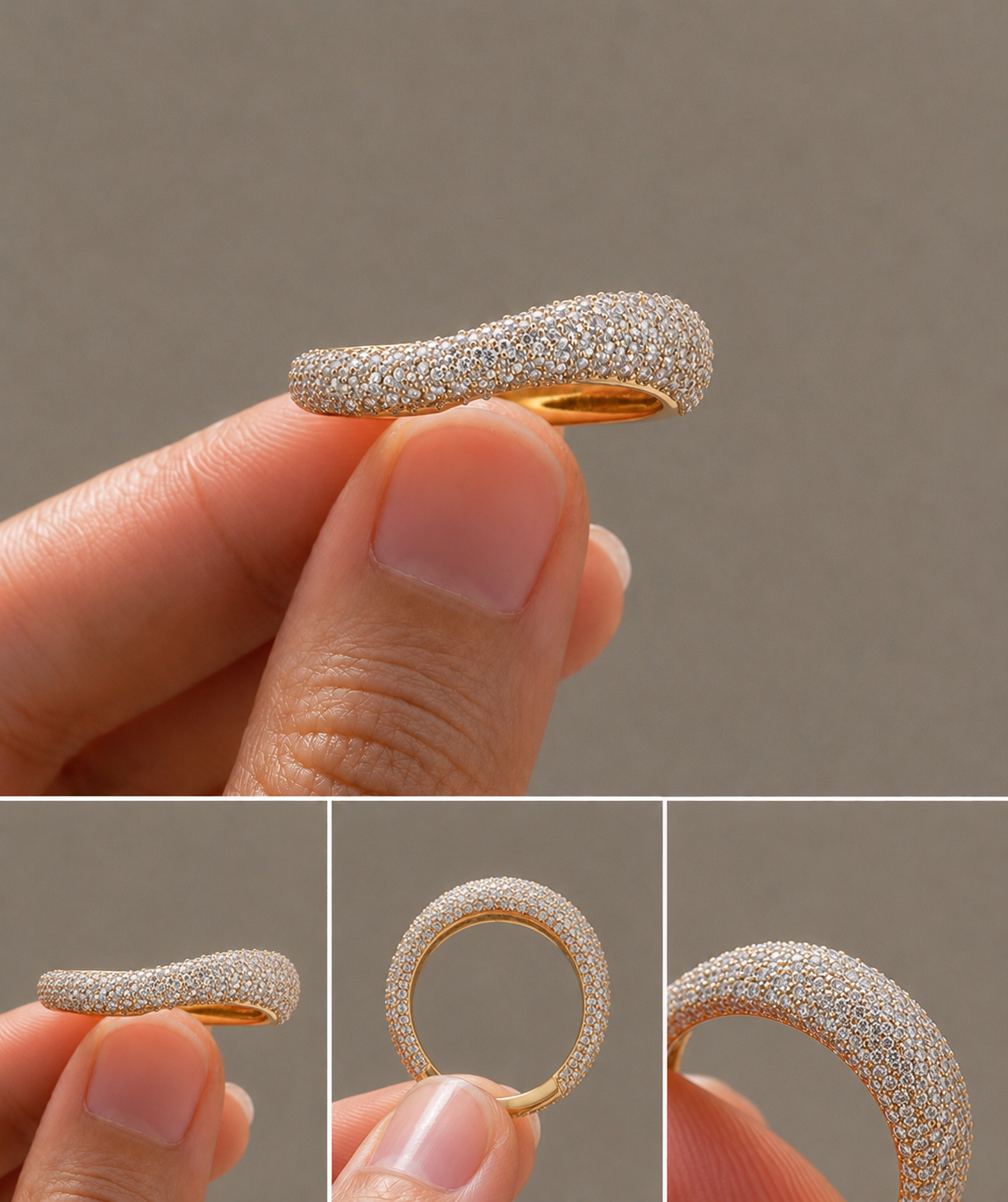 Round Curved Pavé Band, IGI-Certified, dome profile detail
