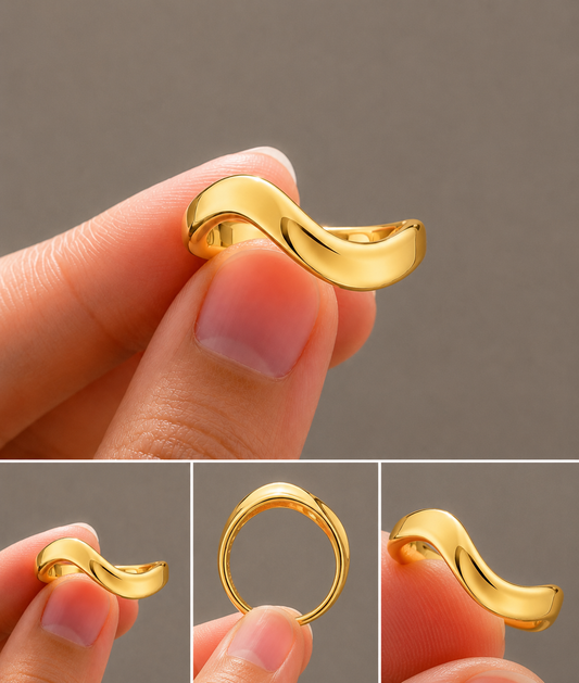 Curved Gold Wedding Band for East West Marquise Ring