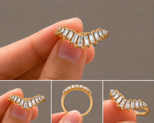 Tapered Baguette V-Shape Stack Wedding Band