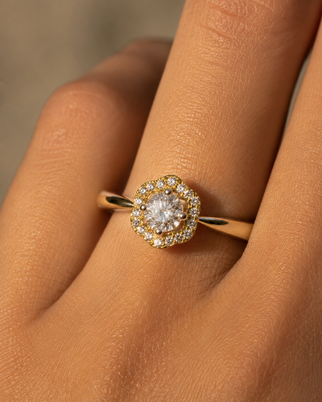 Round Bloom Halo Lab-Grown Diamond Ring, IGI-Certified, 14K 18K Gold, front view
