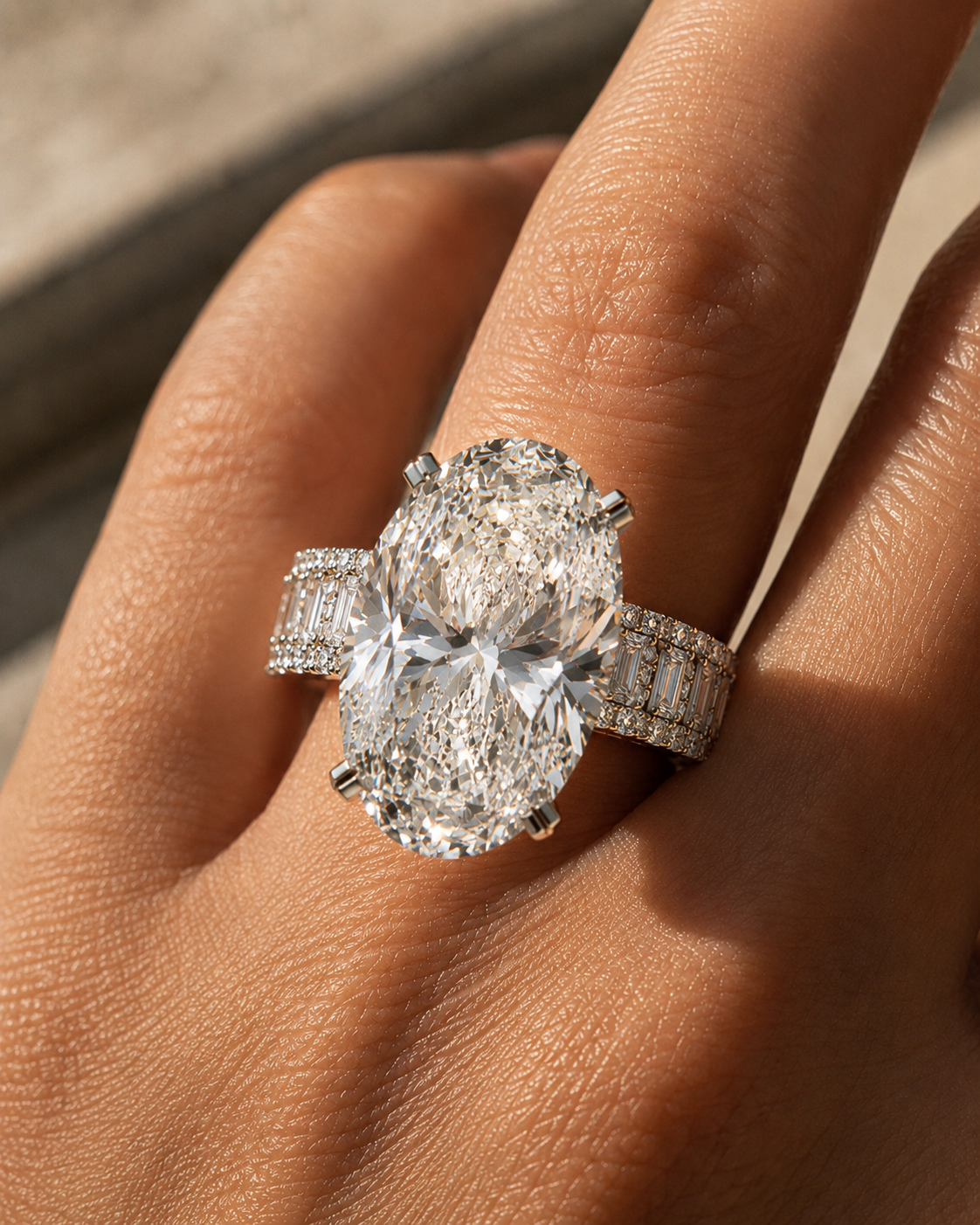 Monarch 10 Ct Oval Statement Lab-Grown Diamond Engagement Ring, IGI-Certified, 14K 18K Gold, front view