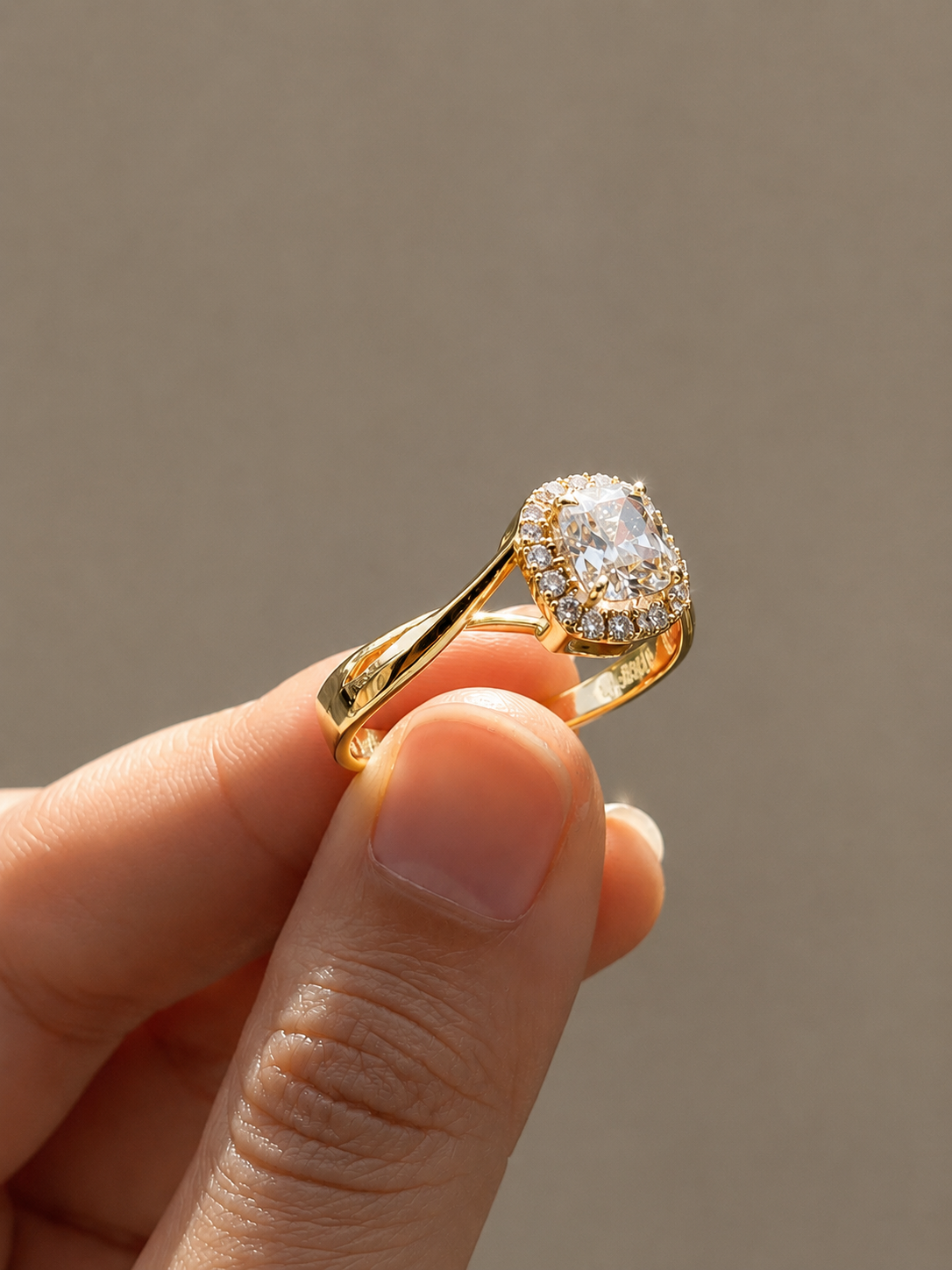 Halo Elongated Cushion Lab-Grown Diamond Ring, IGI-Certified, 14K 18K Gold – Tinch Jewels