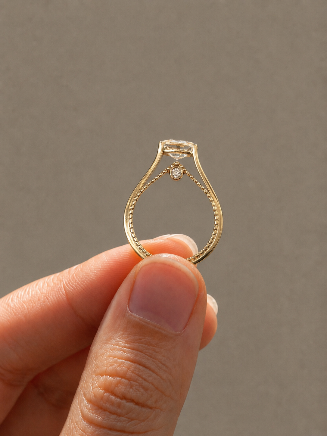 East-West Oval Solitaire Lab-Grown Diamond Engagement Ring, IGI-Certified, 14K 18K Gold, angled view