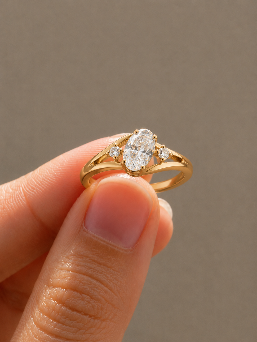 Oblique Oval Split Band Lab-Grown Diamond Engagement Ring, IGI-Certified, 14K 18K Gold – Tinch Jewels