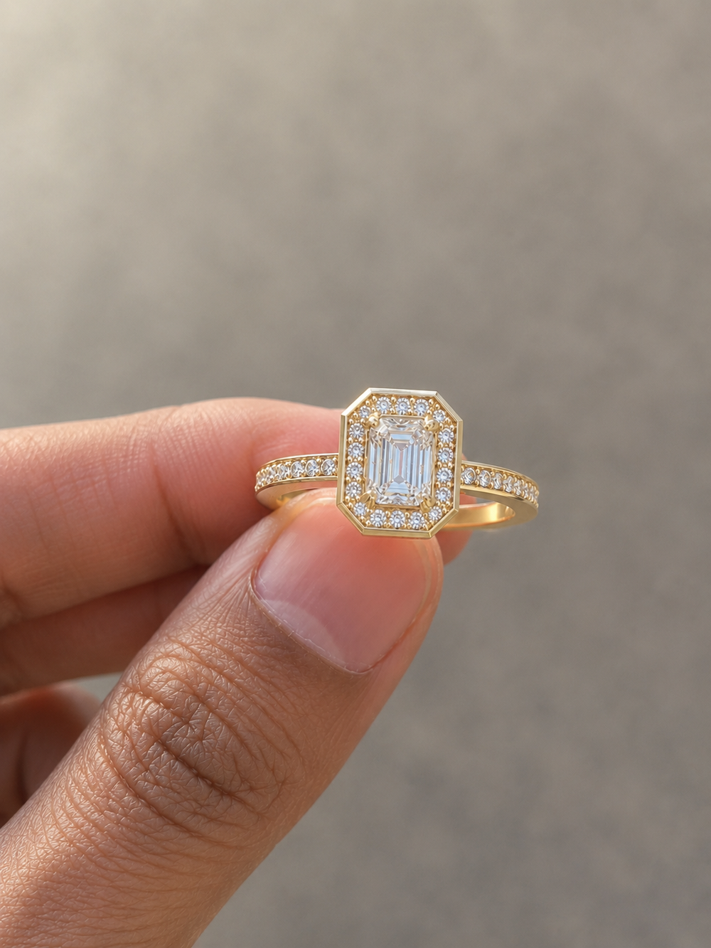 Emerald-Cut Halo Engagement Ring | Lab-Grown Diamond