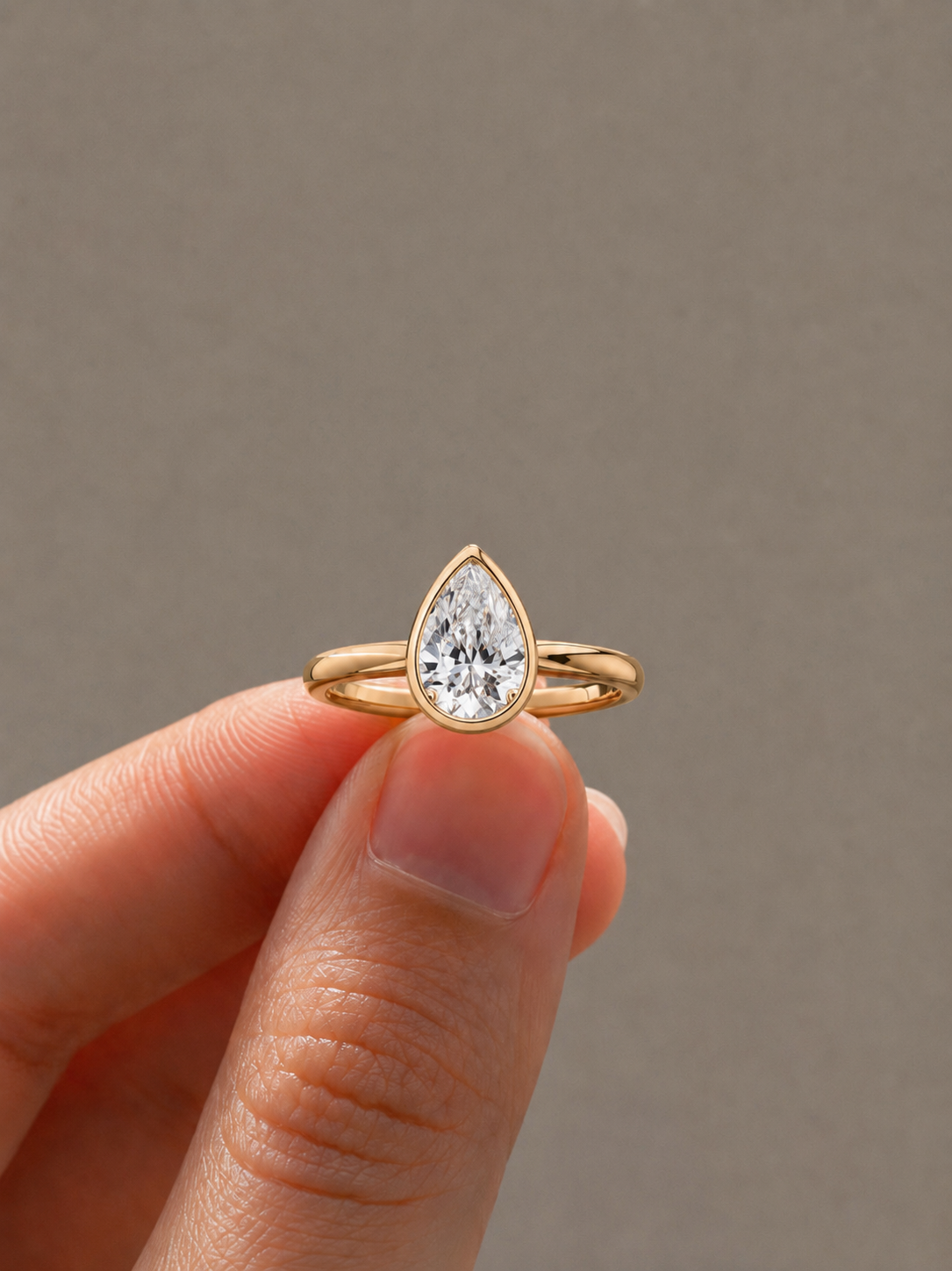 Pear-Shaped Bezel Solitaire Lab-Grown Diamond Engagement Ring, IGI-Certified, 14K 18K Gold – Tinch Jewels