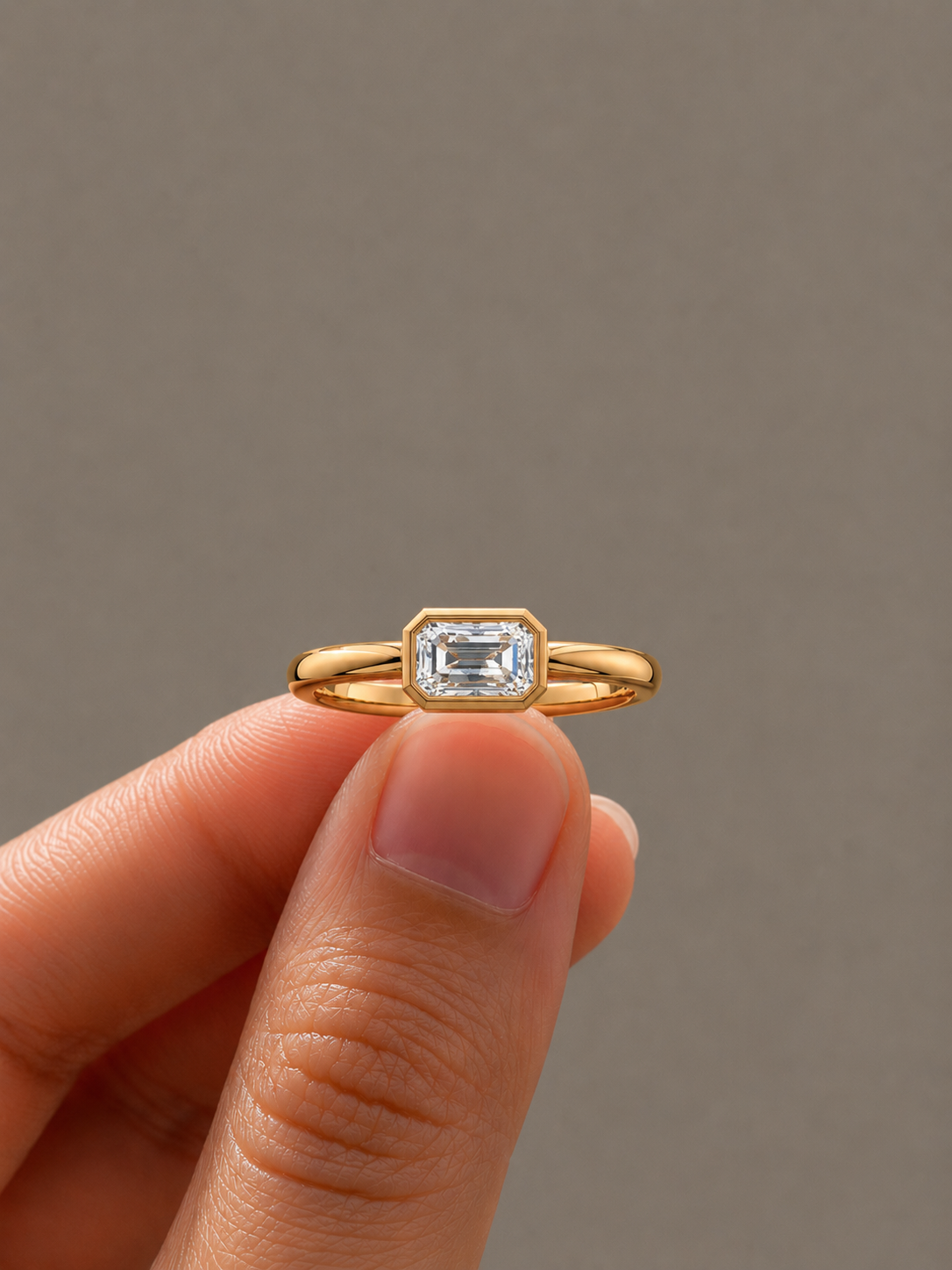 Emerald-Cut Bezel Solitaire Lab-Grown Diamond Engagement Ring, IGI-Certified, 14K 18K Gold – Tinch Jewels