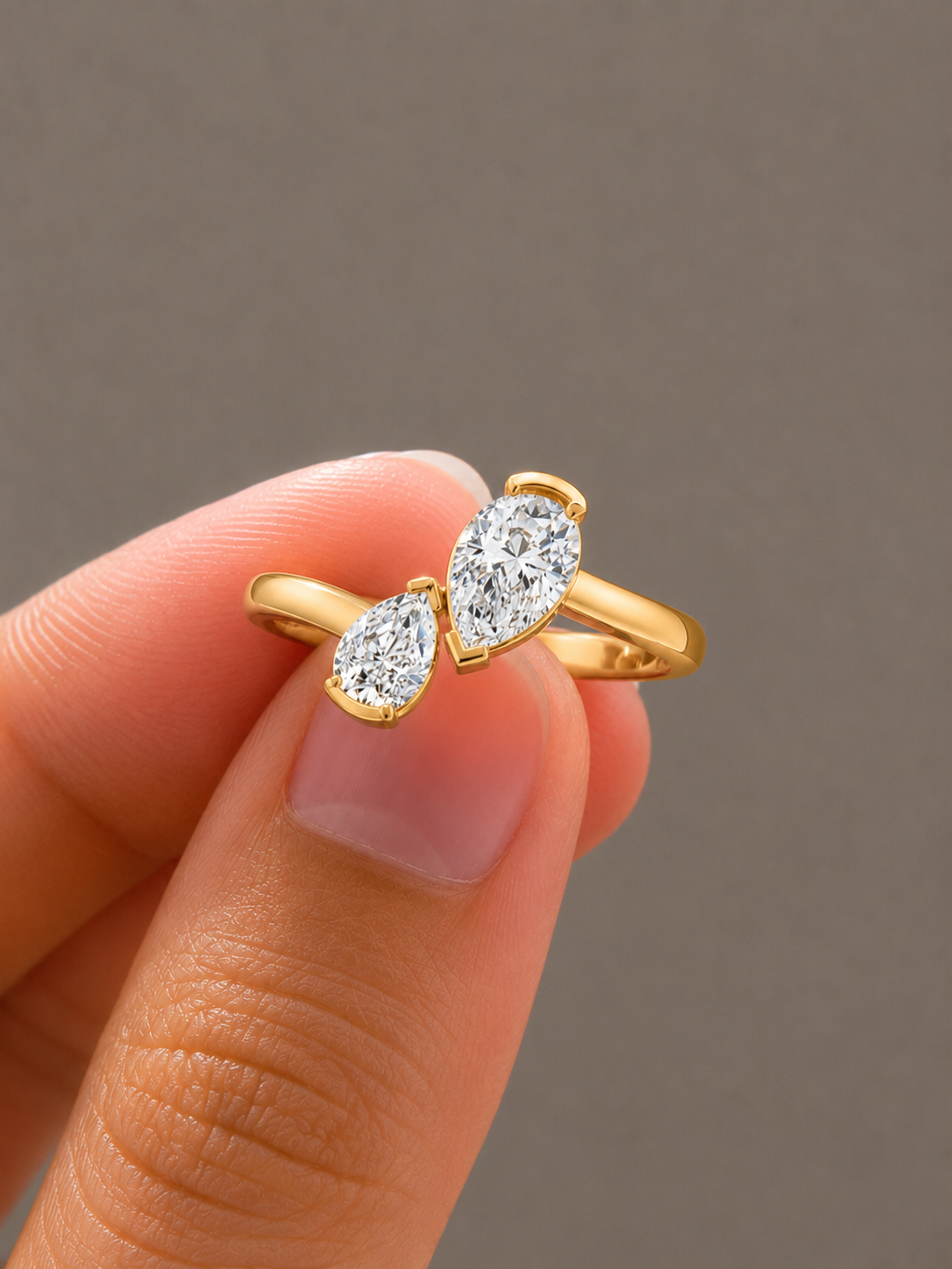 Mother Daughter Pear Toi et Moi Lab-Grown Diamond Ring, IGI-Certified, 14K 18K Gold, front view