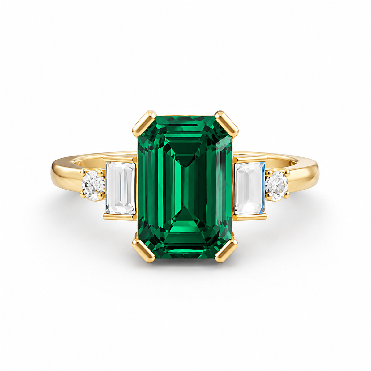 Emerald Birthstone Ring, Lab-Grown Emerald, 14K 18K Gold, front view