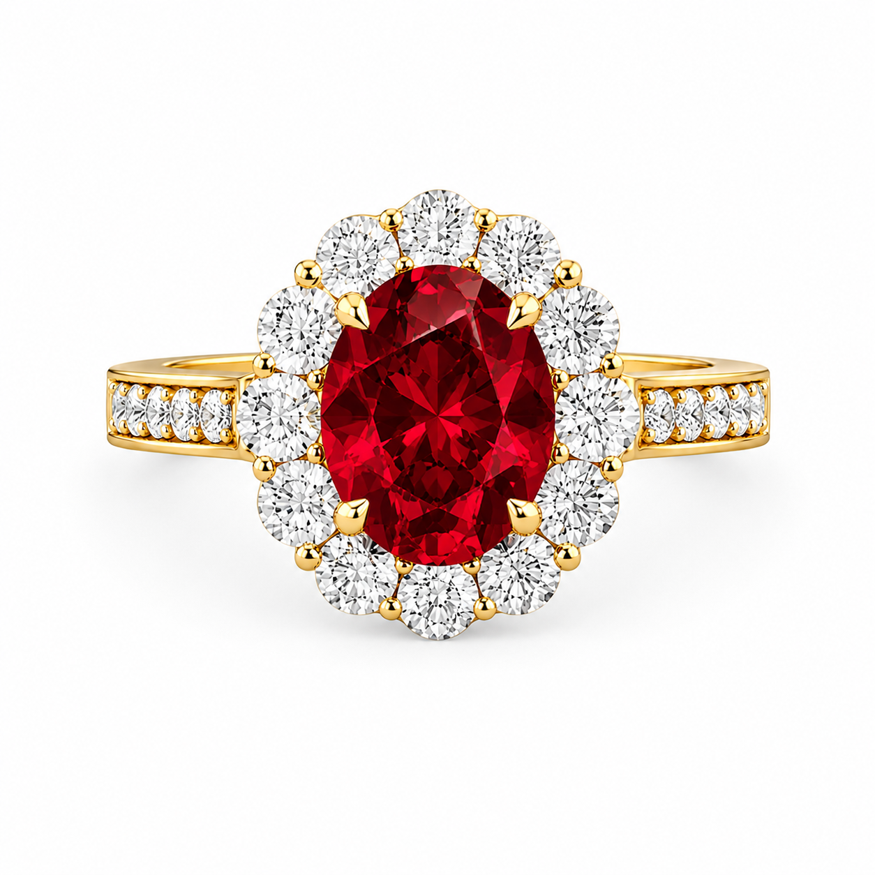 Ruby Oval Halo Birthstone Ring in Lab Grown Emerald