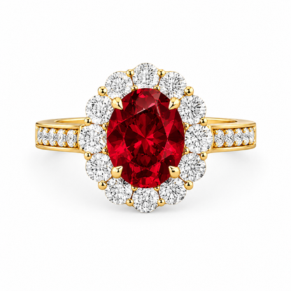 Ruby Oval Halo Birthstone Ring in Lab Grown Emerald