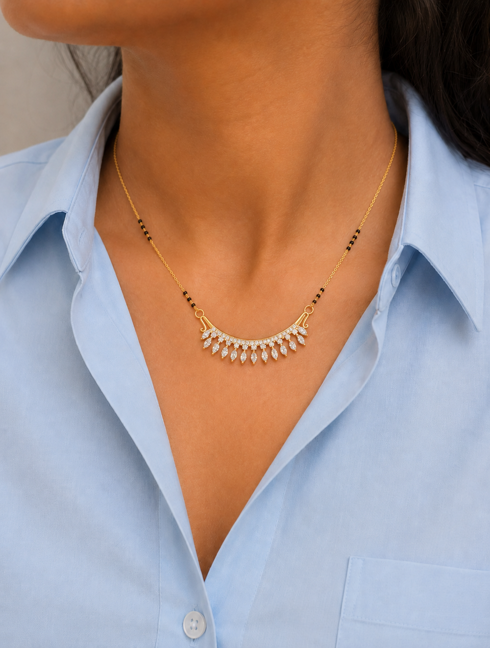 Marquise Fringe Curve Mangalsutra | Lab-Grown Diamond